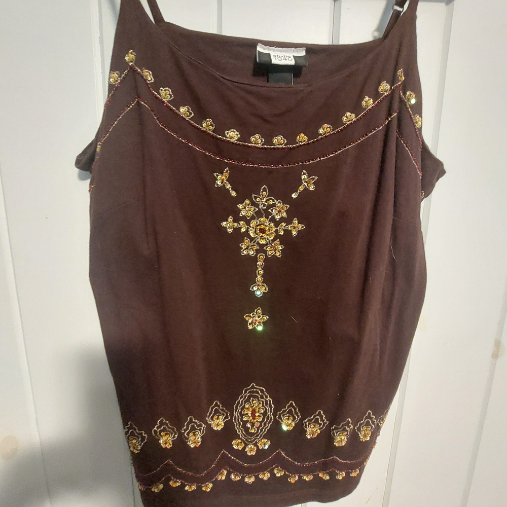 Studio 1940 Brown Top with Gold Embellishment